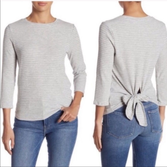 Code X Mode Gray Striped Long Sleeve Tie Back Tee - Picture 2 of 13